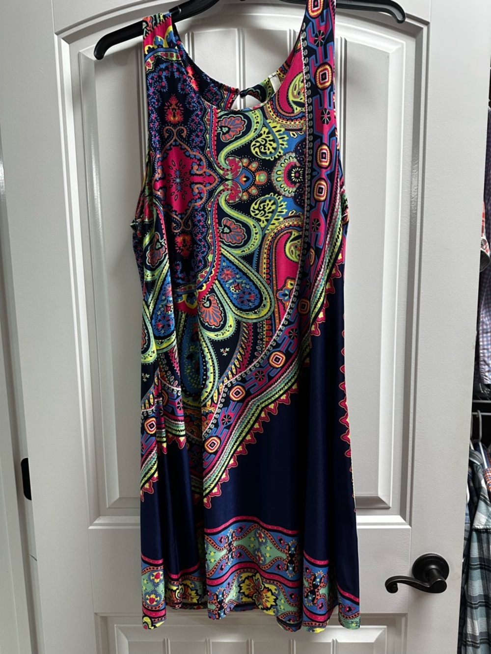 cezanne Navy Paisley Midi Dress with Bright Pink and Lime Accents xl